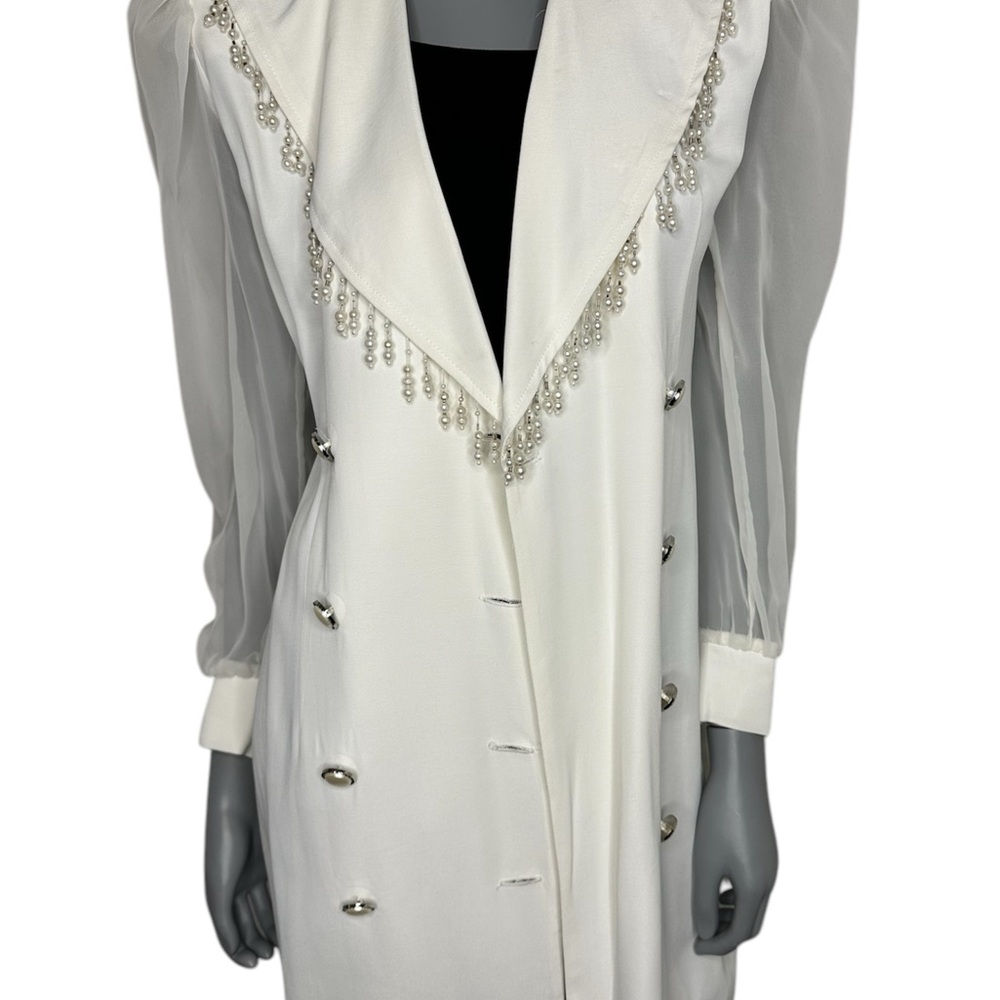 Vintage White Double-Breasted Dress with Beaded Trim- SALE!
